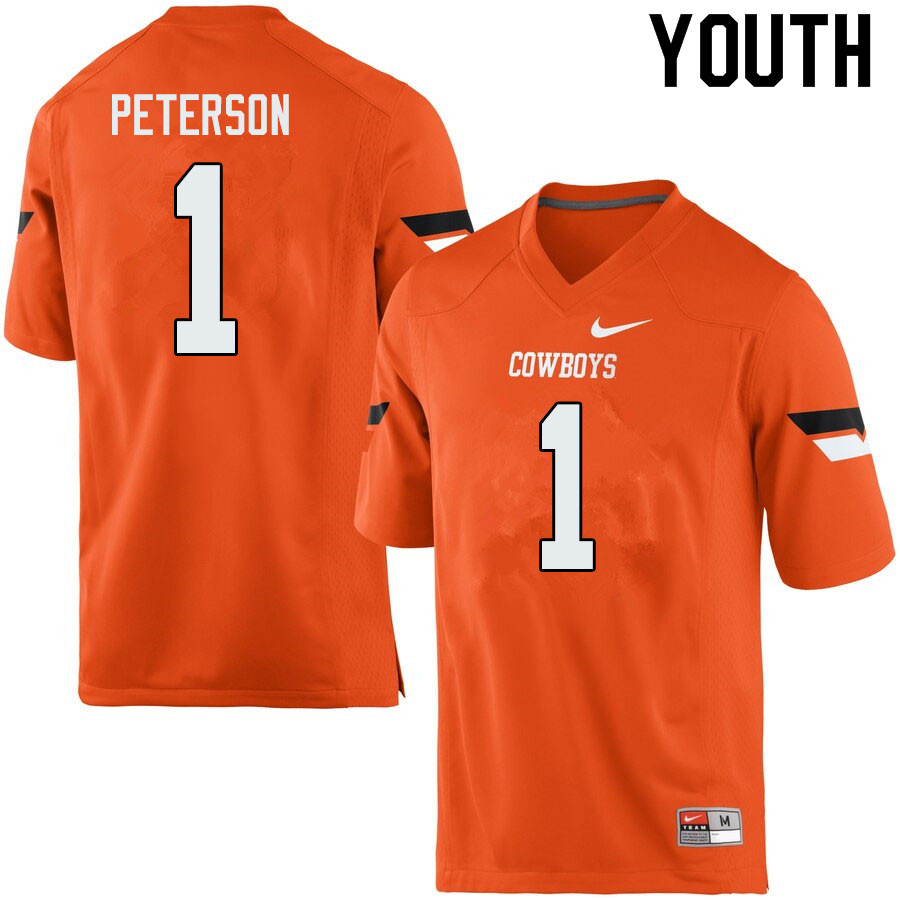 Youth #1 Kevin Peterson Oklahoma State Cowboys College Football Jerseys Sale-Orange - Click Image to Close